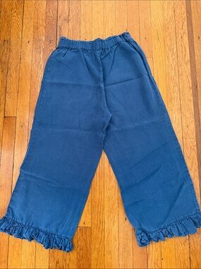 Wide Leg Culottes With Ruffle Hem Pants - Blue